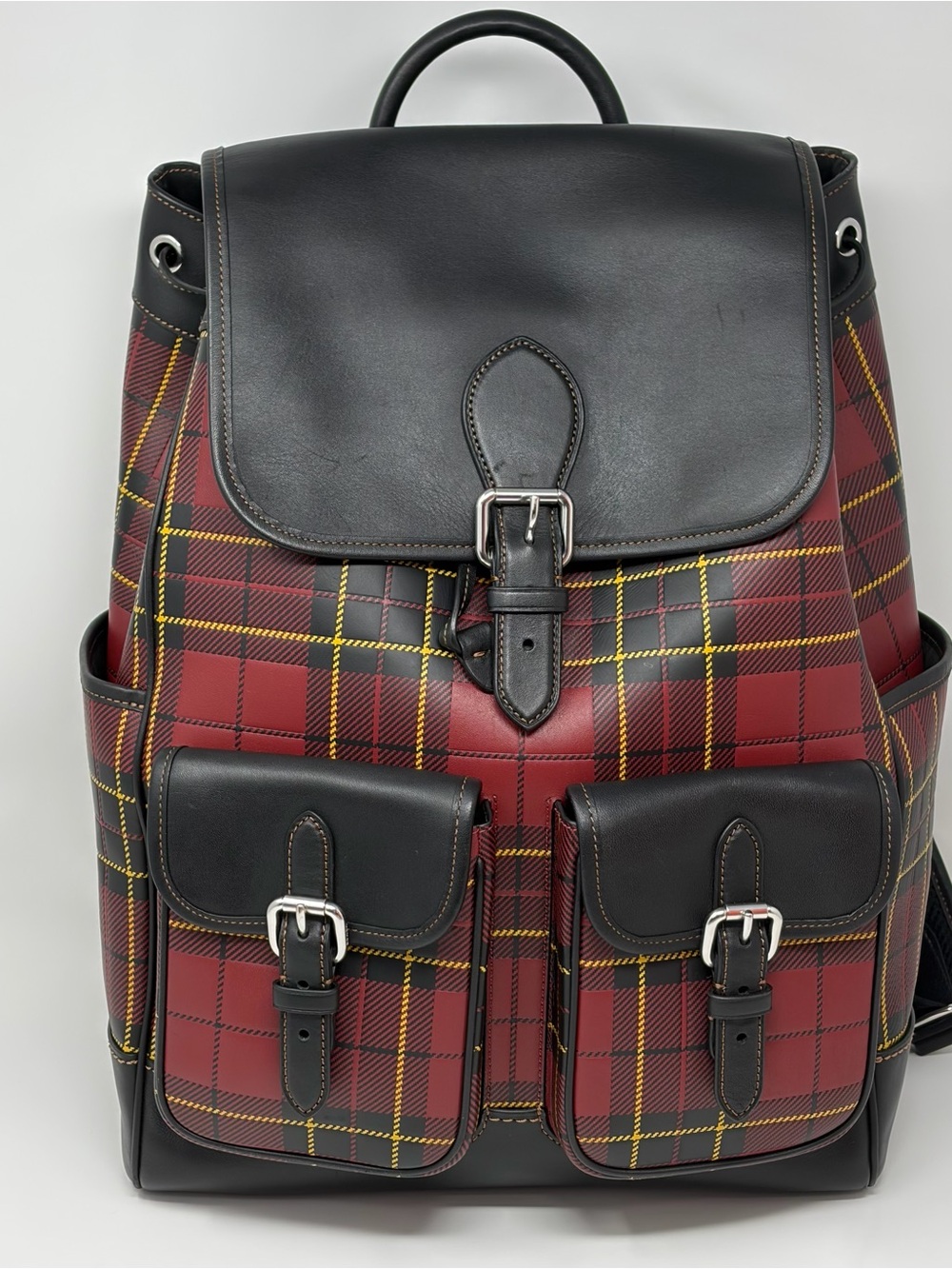 COACH Frankie Backpack CG207 Heritage-Inspired Red Plaid Glovetanned Leather